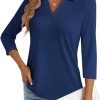 3/4 Length Sleeve Womens Tops Dressy Casual V Neck Polo Shirts Business Work Blouses 2025 Trendy Tunic Top