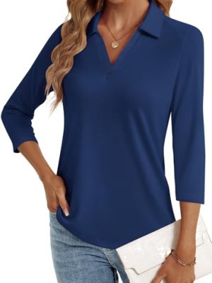 3/4 Length Sleeve Womens Tops Dressy Casual V Neck Polo Shirts Business Work Blouses 2025 Trendy Tunic Top