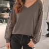 Womens Long Sleeve Shirts V-Neck Lace Tops Business Casual Blouses Tee Trendy 2025 Fall Fashion Outfits Clothes