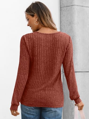Long Sleeve Henley Shirts Women's Business Casual Lightweight Tunic Sweater Tops