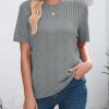 419rwJUFtuL.jpg Womens Summer Tops Dressy Casual Crewneck Short Sleeve Shirts Solid Hollow Out Knit Loose Sweater Blouses