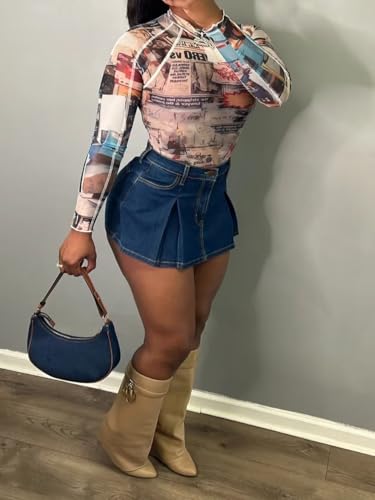 41AI88BCxOL.jpg Womens Denim Jeans Skirt Shorts Mini Cargo High Waist Sexy Plus Size Pleated Skorts