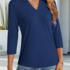3/4 Length Sleeve Womens Tops Dressy Casual V Neck Polo Shirts Business Work Blouses 2025 Trendy Tunic Top