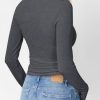 Womens Long Sleeve Shirts 2025 Henley Casual Fall Outfits Fitted Cotton Tops Ribbed Fashion Cute Basic Tees