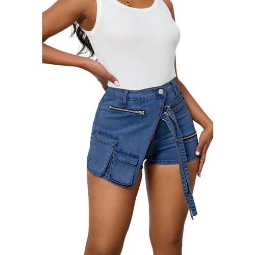 41AxL2mNewL.jpg Women's Denim Skorts Stretchy Asymmetrical Jean Skirt Shorts