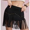 Women's Suede Fringe Sexy Cowgirl Skirts Country Concert Outfit Western High Waisted Skirt