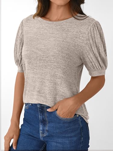 Womens 2025 Summer Sweater Top Short Sleeve Blouses Dressy Casual Shirts Business Tops Cute Vacation Tunic