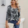 3/4 Sleeve Tops for Women Crew Neck Blouses Pleated Casual Shirts Fall Work Clothes 2025