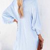 Womens Smocked Cuffed Striped Boyfriend Shirt Casual Collar Long Sleeve Oversized Button Down Blouse Tops with Pocket Shirred