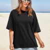 Womens Oversized Tshirts Summer Casual Short Sleeve Crew Neck T Shirt Loose Fit Side Slit Tee Tops
