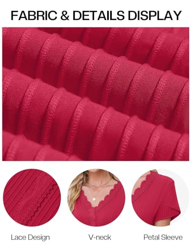 Blouses for Women Dressy Casual Petal Short Sleeve Business Work Tops Ladies Lace V Neck Summer Trendy Shirts