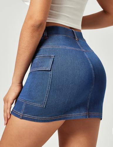 Jean Skirts for Women Denim High Stretch Cargo Skirt with Shorts Denim Skort Mini Jean Skort Y2k Skirt with Pockets