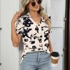 Womens Polo Shirts Dressy V Neck Business Casual Tops Lapel Collar Short Sleeve Summer Shirts Loose Fit Work Blouses