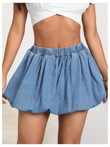 Women's Y2k Denim Bubble Skirt Ruched A Line Flared Mini Skirts