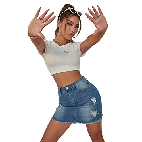 Jean Skirt for Women Stretch Casual High Waisted Denim Short Skirt Cute A Line Mini Pencil Skrit