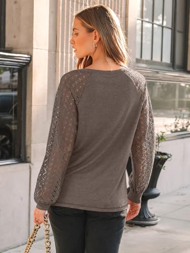 Womens Long Sleeve Shirts V-Neck Lace Tops Business Casual Blouses Tee Trendy 2025 Fall Fashion Outfits Clothes