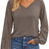 Womens Long Sleeve Shirts V-Neck Lace Tops Business Casual Blouses Tee Trendy 2025 Fall Fashion Outfits Clothes