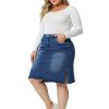 Plus Size Denim Skirts for Women Classic Stretch Elastic Waist Side Split A Line Jean Skirt