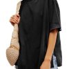 Womens Oversized Tshirts Summer Casual Short Sleeve Crew Neck T Shirt Loose Fit Side Slit Tee Tops