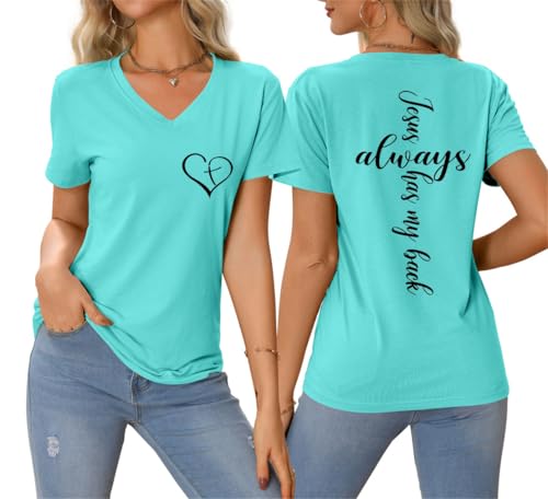 41IvS6lykdL.jpg Jesus Christian Shirts Womens Jesus Always Has My Back Tshirt Religious Faith T-Shirt V Neck Inspirational Funny Top