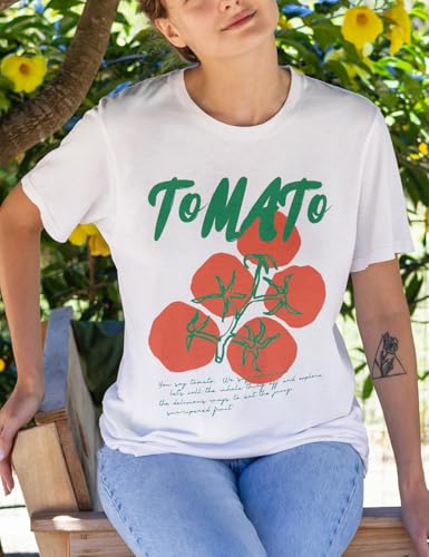 Tomato Shirt Womens Men Letter Fruit Graphic Tees Cottagecore Clothing Fruit Vegetable Garden Picnic Short Sleeve T Shirt
