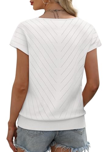 Short Sleeve Sweater for Women V Neck Trendy Summer Tops 2025 Beach Vacation Clothes Travel Business Casual Outfits