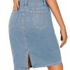 41JPaCXVLuL.jpg Women's Casual Stretch High Waist Back Slit Denim Jean Knee Length Skirt