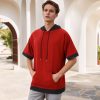 41Jn7kvF7XL.jpg Mens Short Sleeve Hoodie Soft Cotton Color Block Moisture Wicking Big Pocket Streetwear Short Sleeve Sweatshirt