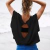 Women Short Sleeve Workout Shirts Open Back Tops Casual Yoga Y2k Athletic Gym Slouchy Crop Running Tees