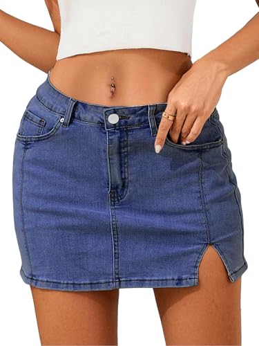 Jean Skirts for Women Stretchy Mini Skirt Side Slit with High Waisted Summer Casual Denim Skirt 2025 Trendy