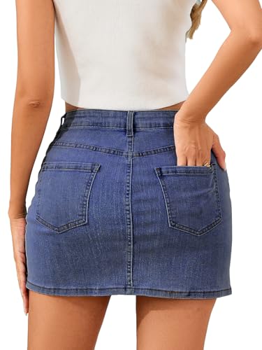 Jean Skirts for Women Stretchy Mini Skirt Side Slit with High Waisted Summer Casual Denim Skirt 2025 Trendy