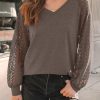 Womens Long Sleeve Shirts V-Neck Lace Tops Business Casual Blouses Tee Trendy 2025 Fall Fashion Outfits Clothes