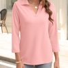 Womens V Neck Polo Shirts 3/4 Sleeve Collared Tops Business Casual Summer Tops Trendy Loose