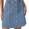 Women's Button Down High Waisted A Line Jean Mini Denim Skirt with Pockets