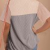 Womens Color Block Fashion Short Sleeve Crewneck Knitted Spring Summer Casual Loose T Shirts Tops