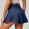 Stretchy Denim Skort V-Waist Jean Skort with Pockets High Waisted Mini Jean Skirt with Shorts Underneath