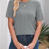 41MF7Ae-kpL.jpg Womens Summer Tops Dressy Casual Crewneck Short Sleeve Shirts Solid Hollow Out Knit Loose Sweater Blouses