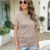 Womens Ruched Tops Short Sleeve T Shirts Crewneck Slim Fitted Top Casual Spring Summer Trendy Clothes 2025
