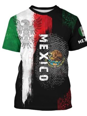 Mexico T-Shirt Mexican Flag Shirt Unisex Round Neck Short Sleeve 3D T-Shirt Top