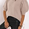 Women's Puff Short Sleeve Sweater Tops 2025 Summer Fall Trendy Knit Crew Neck Casual T Shirts Blouses