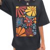 Womens Oversized Tshirt Flower Graphic Tees Boho Hiking T Shirt Vintage Wildflower Shirts Summer Casual Beach Tops