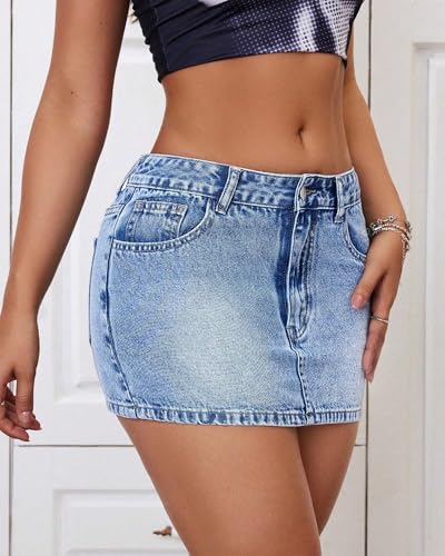 41NKprh2ML.jpg Women's Low Rise Stretchy Denim Skirts Sexy Comfy Mini Jean Skirt for Summer Casual Streetwear