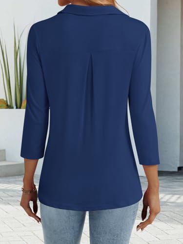 3/4 Length Sleeve Womens Tops Dressy Casual V Neck Polo Shirts Business Work Blouses 2025 Trendy Tunic Top