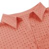 Women's Casual Button Down Shirts Dressy Hollow Out Long Sleeve Blouses Tops with Pockets