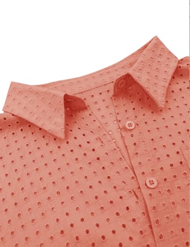 41NSgzKqVtL.jpg Women's Casual Button Down Shirts Dressy Hollow Out Long Sleeve Blouses Tops with Pockets