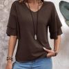 41Nl8vj5J6L.jpg Womens Top Ruffle Sleeve Blouses V Neck T Shirts Casual Outfit Bell Sleeve Tee Spring Fall Summer Fashion Clothes Cute Tunic