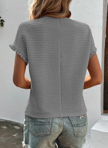 Womens Summer Tops Crewneck Short Sleeve T Shirts Casual Textured Work Shirt Loose Blouses