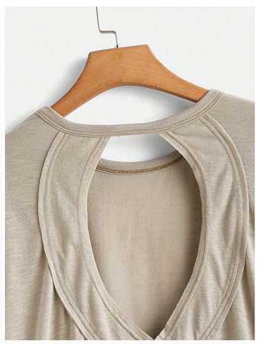 2024 Open Back Tops for Women Criss Cross Cut Out Tee Backless Casual Short Sleeve Round Neck T Shirt