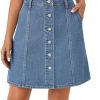 Women's Button Down High Waisted A Line Jean Mini Denim Skirt with Pockets