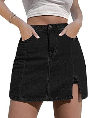 Skorts Skirts for Women Denim Mini Skirt Side Slit with High Waisted Jean Shorts Stretchy